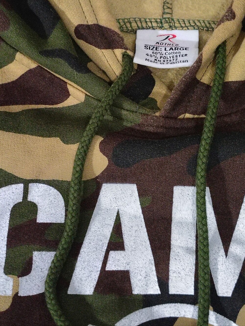Men’s L Rothco Woodland Camo Fleece Hoodie – CAMO: MERICA’S AWAY COLORS Graphic - Picture 7 of 9